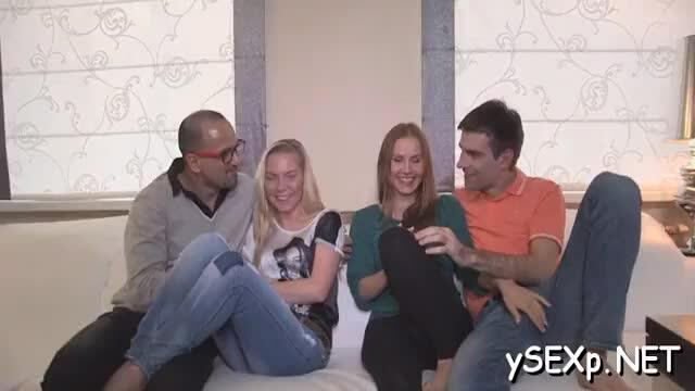 Hot amateur fucked on the couch with couples in love